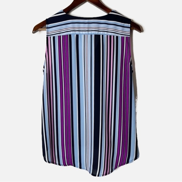 Vince Camuto Blouse Sleeveless Wrap Front Striped Blue & Purple Tank Top Size XS - Picture 3 of 6